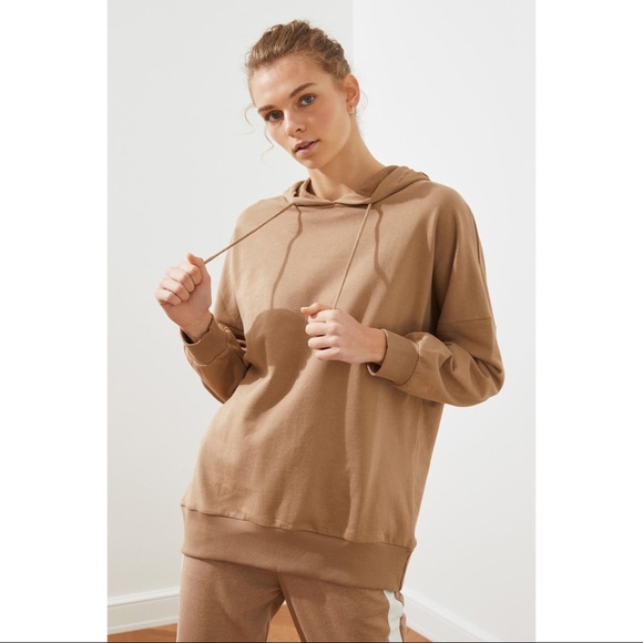 Pullover Hoodie Women Fleece Tan Sweatshirt - Picture 2 of 6